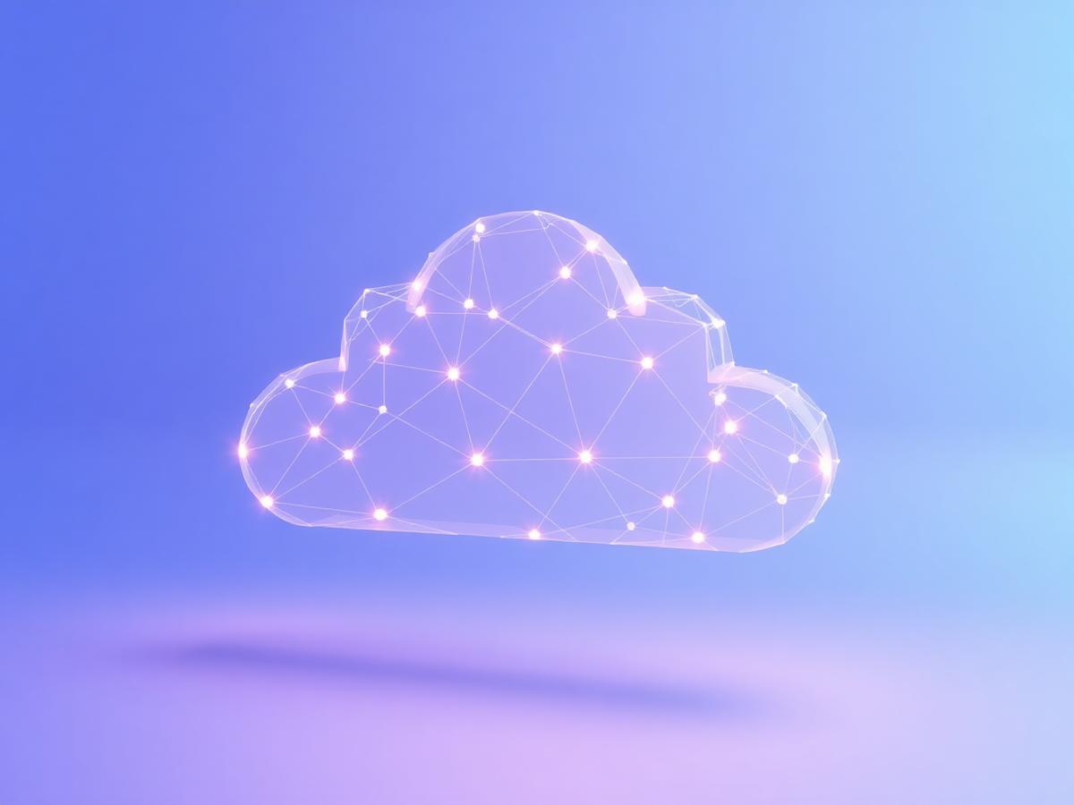 Translucent digital cloud made of glowing network nodes