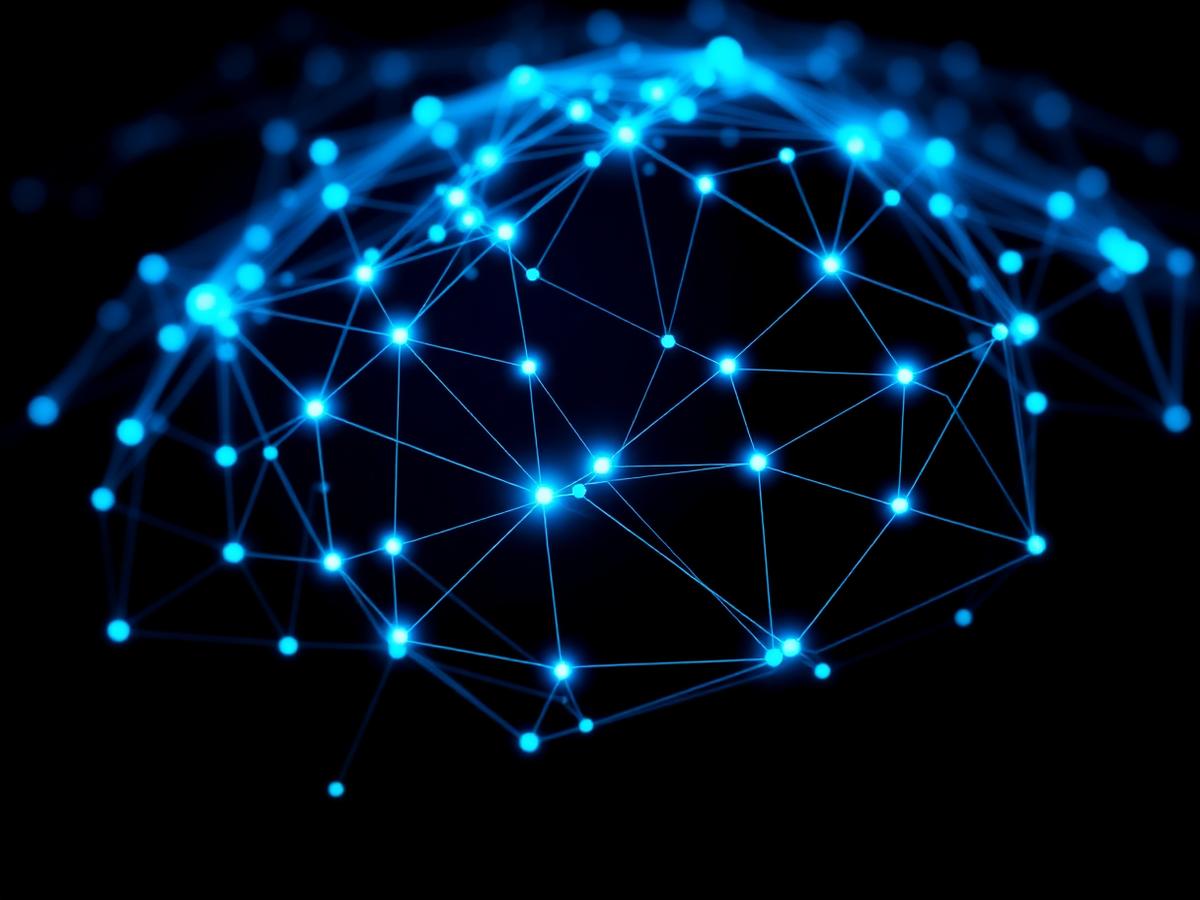 Glowing network of connected nodes forming a sphere